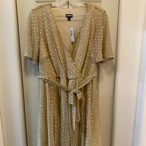 Sparkly gold tie-waist dress with flutter sleeves (1, 1X, 14/16)